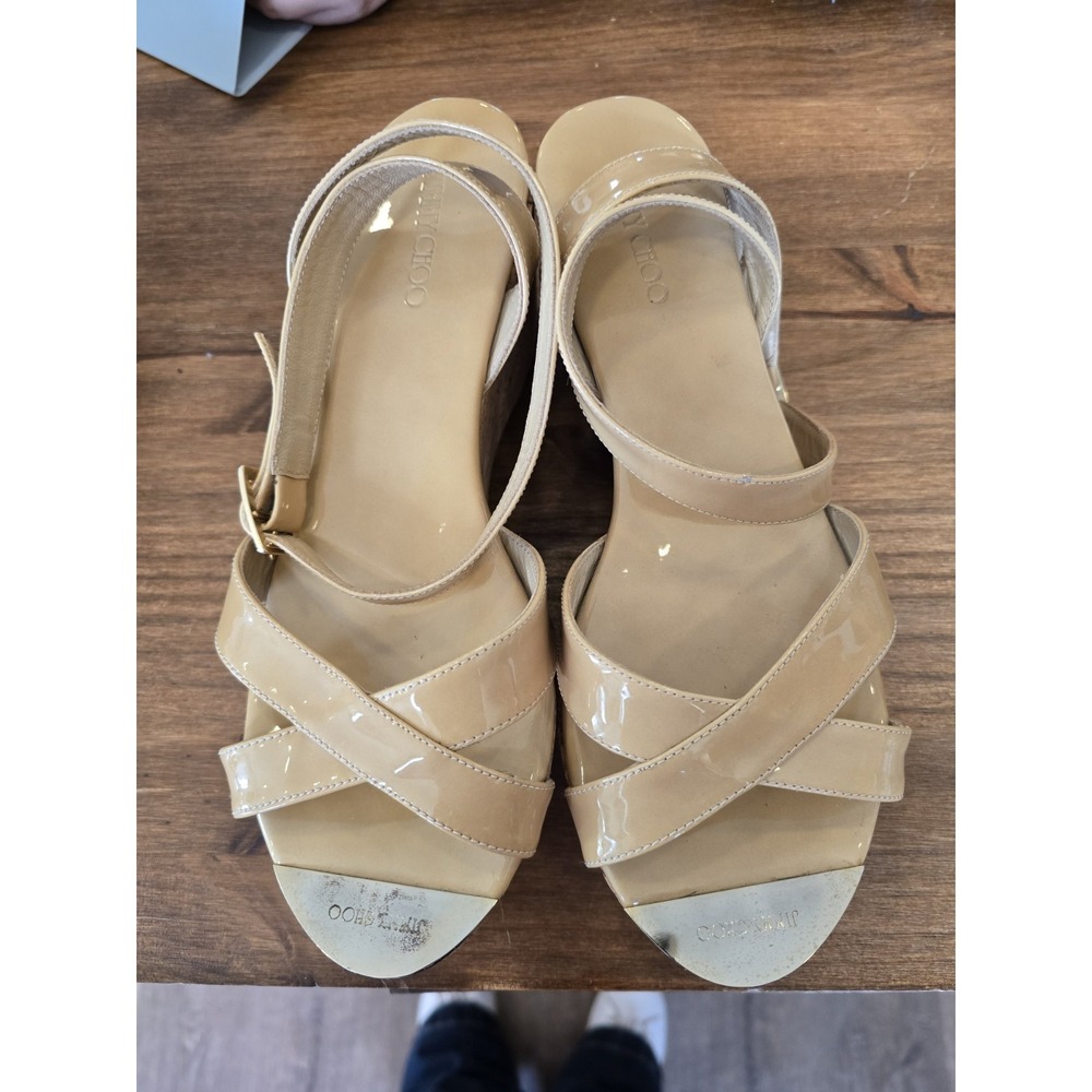 JIMMY‎ CHOO PANTHER Ankle Strap Sandals Size 39 Approx. 9.8" Beige Women USED